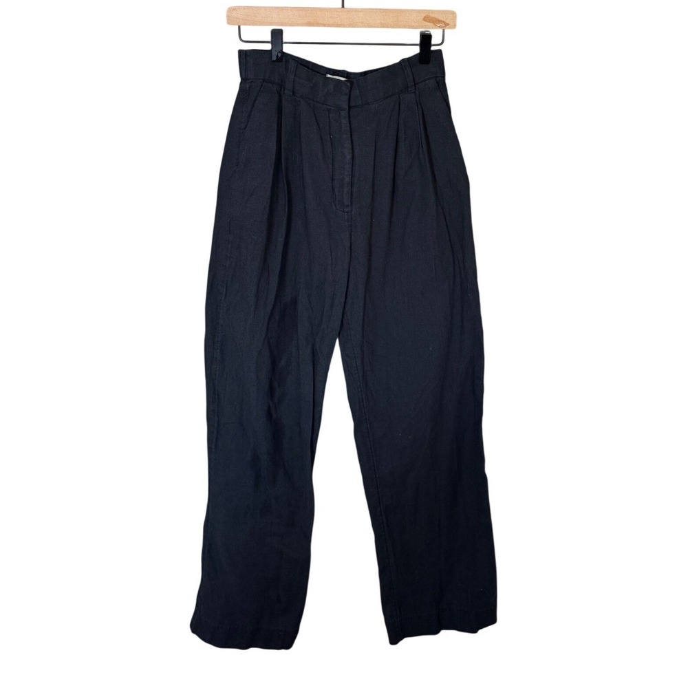 Abercrombie & Fitch Pleated Linen Blend Wide Leg Pants Small Black Trousers